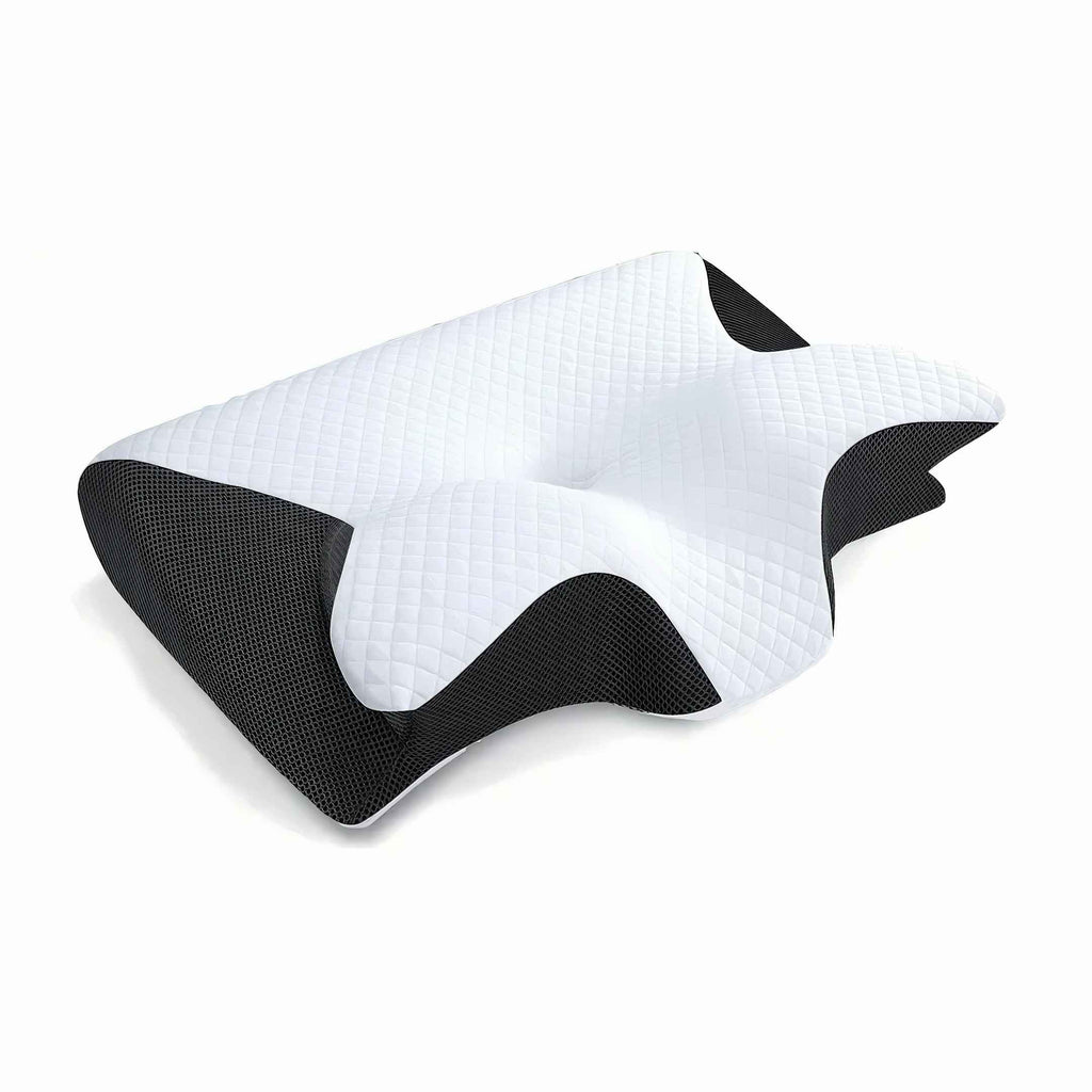 White and black pillow on a white background